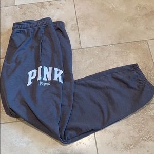 PINK Grey Logo Sweatpants Slant Pockets Size L EUC